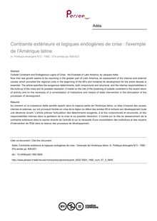 Contrainte extérieure et logiques endogènes de crise : l exemple de l Amérique latine - article ; n°3 ; vol.57, pg 605-621