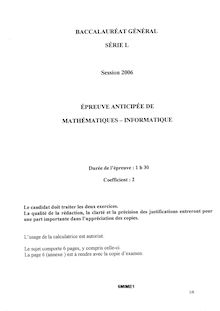 Mathématiques - Informatique 2006 Littéraire Baccalauréat général