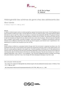Hétérogénéité des schémas de genre chez des adolescents des deux sexes - article ; n°1 ; vol.41, pg 39-51