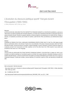 L évolution du discours politique sportif  français durant l Occupation (1940-1944) - article ; n°1 ; vol.29, pg 23-43