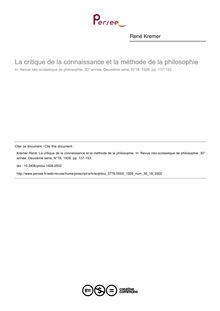 La critique de la connaissance et la méthode de la philosophie - article ; n°18 ; vol.30, pg 137-153