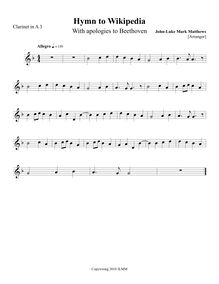 Partition clarinette 3 (en A), Hymn to Wikipedia, D major, Matthews, John-Luke Mark