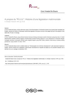 A propos du R.U.U., Histoire d une législation matrimoniale - article ; n°1 ; vol.8, pg 21-30