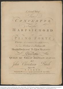 Partition violon 1, A 2nd Sett of 6 Concertos pour pour clavecin ou Piano Forte avec Accompanyments pour 2 violons & a violoncelle