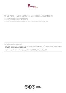 S. Le Pera,  « Joint venture » y sociedad. Acuerdos de coparticipacion empresaria - note biblio ; n°4 ; vol.38, pg 1238-1238