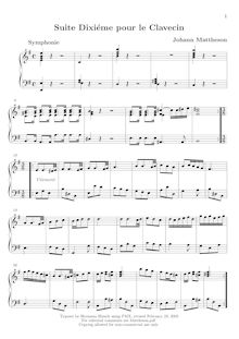 Partition complète,  10 en E-moll, Suite X for harpsichord, Mattheson, Johann par Johann Mattheson