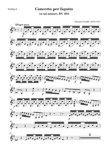 Partition violons I, basson Concerto en E minor, Vivaldi, Antonio
