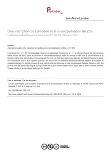 Une inscription de Lambèse et la municipalisation de Zita - article ; n°2 ; vol.102, pg 517-523