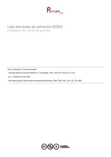 Liste des textes de recherche IEDES - article ; n°125 ; vol.32, pg 211-212