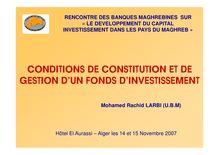 CONDITIONS DE CONSTITUTION ET DE GESTION D UN FONDS D INVESTISSEMENT
