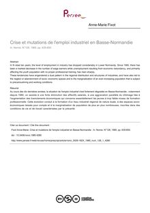 Crise et mutations de l emploi industriel en Basse-Normandie  - article ; n°1 ; vol.128, pg 635-650