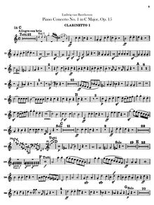 Partition clarinette 1, 2 (en C), Piano Concerto No.1, C Major, Beethoven, Ludwig van