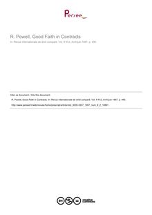 R. Powell, Good Faith in Contracts - note biblio ; n°2 ; vol.9, pg 490-490