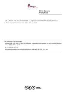 Le Débat sur les Retraites : Capitalisation contre Répartition  - article ; n°1 ; vol.12, pg 57-116