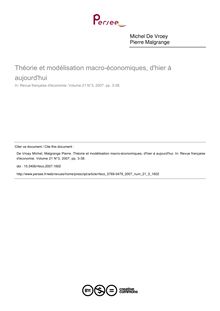 Théorie et modélisation macro-économiques, d hier à aujourd hui - article ; n°3 ; vol.21, pg 3-38