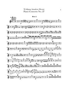 Partition cor 1, 2 (en B♭, E♭), Piano Concerto No.27, B♭ major, Mozart, Wolfgang Amadeus