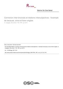 Connexion inter-énoncés et relations intersubjectives : l exemple de because, since et foren anglais - article ; n°104 ; vol.25, pg 62-78