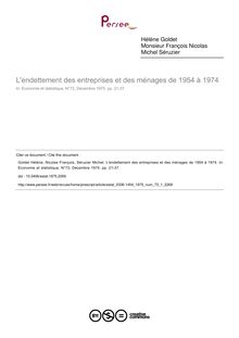 L endettement des entreprises et des ménages de 1954 à 1974 - article ; n°1 ; vol.73, pg 21-37