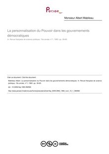 La personnalisation du Pouvoir dans les gouvernements démocratiques - article ; n°1 ; vol.10, pg 39-65