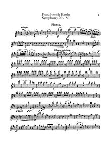 Partition flûte, Symphony No.86 en D major, Sinfonia No.86, Haydn, Joseph