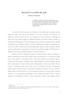 "Hugo et la crise de 1840"
