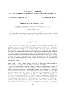 Composition de langues vivantes - Expression écrite 2002 Classe Prepa MP Ecole Supérieure de Physique et de Chimie Industrielles