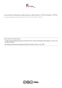 Journées juridiques balkaniques (Bucarest, 24-26 octobre 1979) - compte-rendu ; n°2 ; vol.32, pg 395-397
