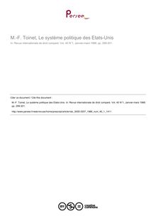 M.-F. Toinet, Le système politique des Etats-Unis - note biblio ; n°1 ; vol.40, pg 299-301
