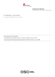 A. Metraux, Les Incas  ; n°2 ; vol.2, pg 139-140