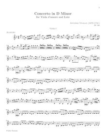 Partition violon I , partie, Concerto pour viole de gambe d amore et luth en D Minor, RV 540
