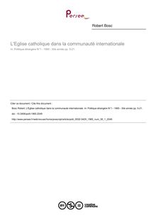L Eglise catholique dans la communauté internationale - article ; n°1 ; vol.30, pg 5-21