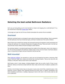 Selecting the best suited Bathroom Radiators