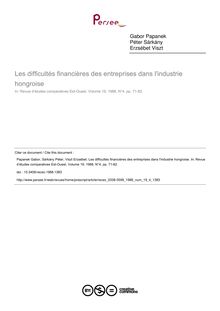Les difficultés financières des entreprises dans l industrie hongroise - article ; n°4 ; vol.19, pg 71-82