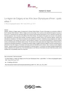 La région de Calgary et les XVe Jeux Olympiques d hiver : quels effets ? - article ; n°3 ; vol.79, pg 73-77