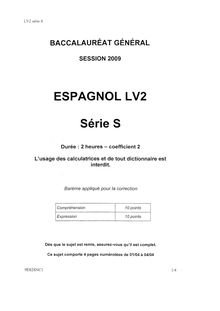 Sujet du bac S 2009: Espagnol LV2