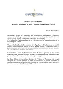 Attaque Saint-Etienne-du-Rouvray : Communiqué du grand rabbin de France et du président du consistoire après l attentat