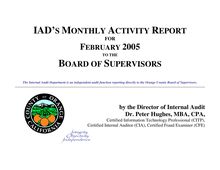 Internal Audit Department Status Report to the Board of Supervisors