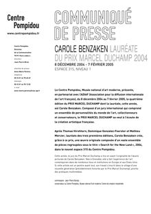 CAROLE BENZAKEN LAURÉATE DU PRIX MARCEL DUCHAMP 2004