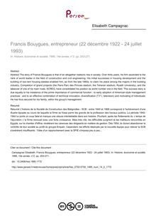 Francis Bouygues, entrepreneur (22 décembre 1922 - 24 juillet 1993) - article ; n°2 ; vol.14, pg 253-271