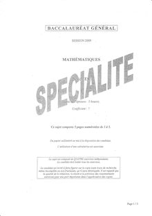 Mathématiques Spécialité 2009 Sciences Economiques et Sociales Baccalauréat général