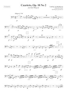 Partition violoncelle, corde quatuor No.2, Op.18/2, G Major, Beethoven, Ludwig van