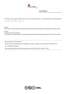 L Etat, les agriculteurs et le corporatisme. Le paradoxe portugais - article ; n°1 ; vol.222, pg 24-24