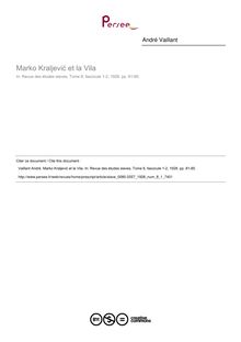 Marko Kraljevi? et la Vila - article ; n°1 ; vol.8, pg 81-85