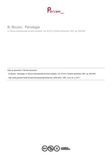 B. Bouloc,  Pénologie - note biblio ; n°4 ; vol.43, pg 934-935
