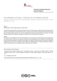 Les retraités en France : mode de vie et modèles culturels. - article ; n°1 ; vol.5, pg 171-180