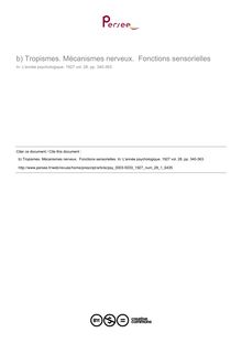 Tropismes. Mécanismes nerveux.  Fonctions sensorielles - compte-rendu ; n°1 ; vol.28, pg 340-363