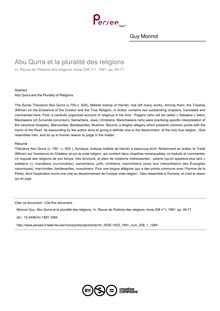 Abu Qurra et la pluralité des religions - article ; n°1 ; vol.208, pg 49-71
