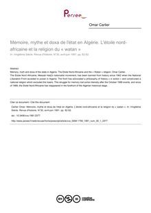 Mémoire, mythe et doxa de l état en Algérie. L étoile nord-africaine et la religion du « watan » - article ; n°1 ; vol.30, pg 82-92