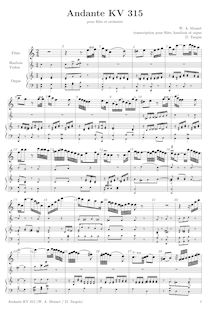 Partition flûte , partie, Andante, C major, Mozart, Wolfgang Amadeus