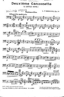 Partition violoncelle, A Little song, G Major, D Ambrosio, Alfredo